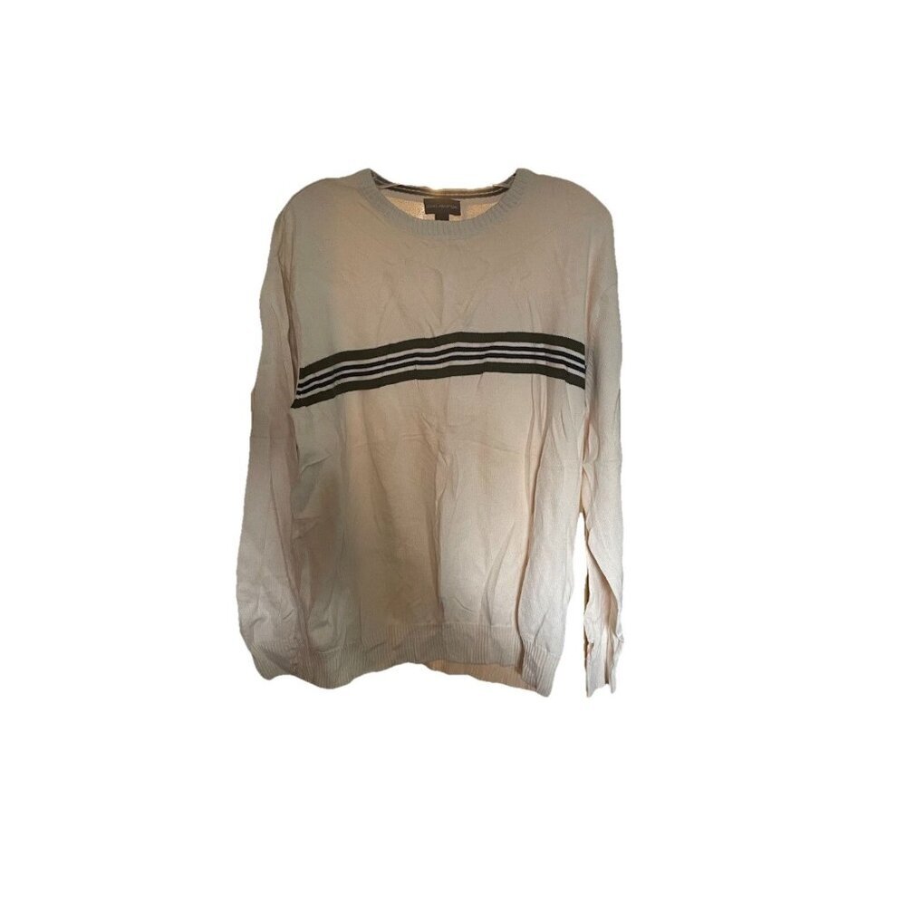 John Ashford Cream Stripe Cotton Crew Neck Sweater Size Large Men's Top